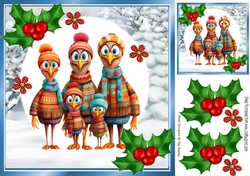 Cute Christmas Family Of Feathered Friends With Holly 8x8 (Two)