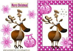 Cute Reindeer with Bells in Pink Frame