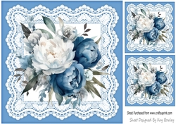 Pretty Blue And White Shades Of Flowers On Lace 8X8 (Three)
