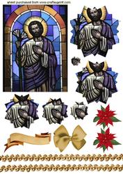 Beautiful Painted Pic Ofjesus on Stained Glass Star Pyramid