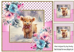 Baby Highland Cow In Christmas Pink Dotty 8x8 Frame (Two)