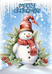 Lovely Ice  Blue & White Snowflakes And With Snowman A4 (Four)