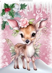 Lovely Pink Christmas With Icicles, With Sweet Deer A4