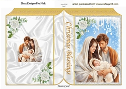 Pretty Nativity Gold/Blue Folded Book With Roses (One)