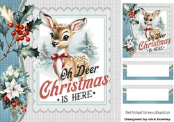 Cute Deer With Holly And Berries 8x8 Card Front Blue