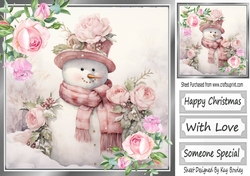 Pretty Pink Roses With Snowman (One) 8x8