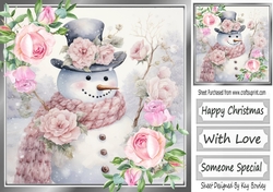 Pretty Pink Roses With Snowman (Two) 8x8