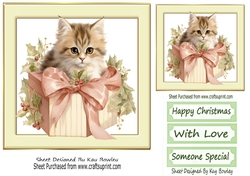 Cute Kitten With Christmas Present In Cream 7x7 Frame TWO