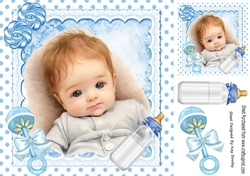 Sweet Baby Boy With Bottle, Blue Polkadot 8x8 One