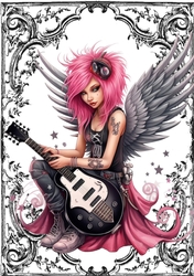 Black Ornate Scroll Gothic A4 Pink Rock N Roll Faerie