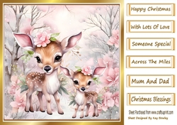 Cute Deers In The Snow With Pink Flowers 8x8