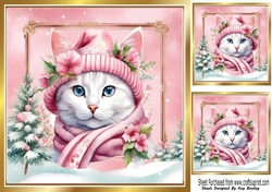 Lovely Cat in Hat & Scarf Pink Christmas 8x8 Frame (One)