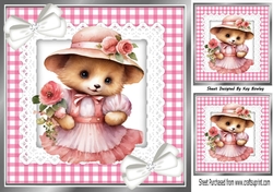 Pretty Pink Gingham and lace, Teddy Bear & Bows 8x8