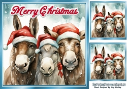 Lovely Christmas Donkeys In Santa Hats 8x8 Card Front One