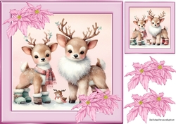 Pretty Deers With Pink Poinsettias 8x8 (Five)