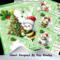  4 Cute Little Bumble Bees With Christmas Holly 8x8 Mini Kit 