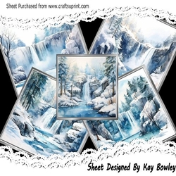5 Lovely Winter Blue Waterfalls 8x8 Cards Mini Kit
