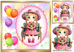 Birthday Girl With Balloons Pink 8x8