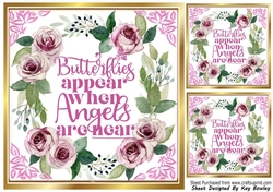 Pretty 8x8 Frame Of Circle Of Pink Roses Butterflies Sentiment (One)