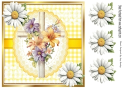 Lovely Easter Cross in Yellow Gingham, Lace And Daisies 8x8 (Three)