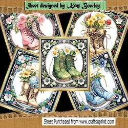 5 Lovely 8x8 Toppers of Gardening Boots With Flowers Mini Kit