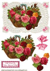 Pretty Basket of Roses on Ecru Lace