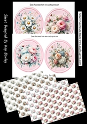 4 Pretty Floral Pink Toppers, 4 A4 Matching Backing Papers Mini Kit