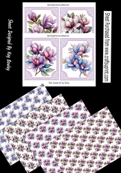 4 Pretty Floral Purple Ornate Toppers, 4 A4 Matching Backing Papers Mini Kit