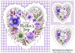 Gingham & Lace Heart Lilac Flowers for MOTHERS DAY 8x8