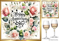 Pretty Roses & Champagne For Anniversary 8x8