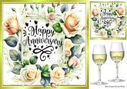 Pretty Peach  Roses & Champagne For Anniversary 8x8