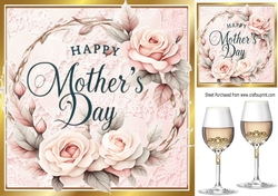 Lovely Roses In A Wreath and Wine For Mothers Day 8x8