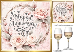 Lovely  Roses In A Wreath & Wine For ANNIVERSARY 8x8