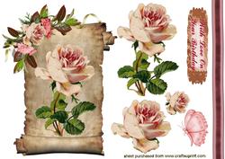 Single Pink Rose on a Scroll