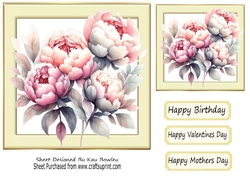 Pretty Cream 7x7 Frame With Pink Peonies (Four)
