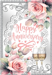 Pretty Silver Ornate A4 Pink Roses/Wine for ANNIVERSARY