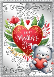 Pretty Silver Ornate A4 Frame With Heart/Flowers With Teddy for MOTHERS DAY