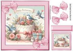 Pretty Anniversary Card With Birds And Pink Bows 8X8