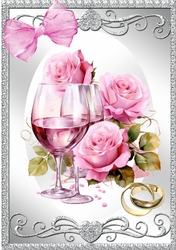 Pretty Silver Scroll Ornate A4 Card Front With Roses & Rings ANNIVERSARY