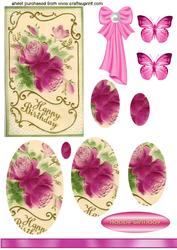 Beautiful Painted Pink Roses in Gold Frame Oval Pyramids