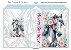 Cute Floral Horse Blue Folded Book (Three)