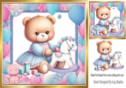 Pretty Birthday Teddy With Pink/Blue Balloons 8x8 Frame (Two)