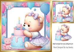 Pretty Birthday Teddy With Pink/Blue Balloons 8x8 Frame (Four)