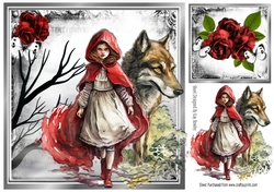 Fantasy Red Roses Eerie Woodlad With Red Riding Hood 8x8 (Three)