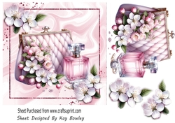 Pretty Pastel Pink Handbag With Perfume And Flowers 7x7