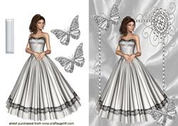 Elegant Lady in Silver Gown with Silver Butterflies
