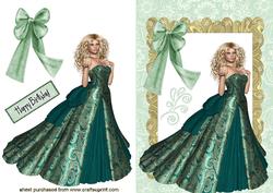 Elegant Lady in Green and Gold Gown