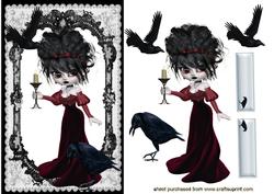 Gothic Lady in Red Dress with Black Crows