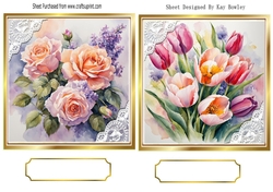 2 Pretty Floral Toppers With Lace Corners  Card Fronts (SET TWO)