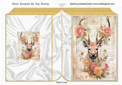Lovely Deer With Spring Pink Roses & Script Folded Book